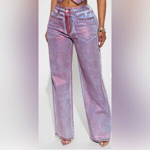 Fashion Nova Pink and Blue Straight Leg Jeans